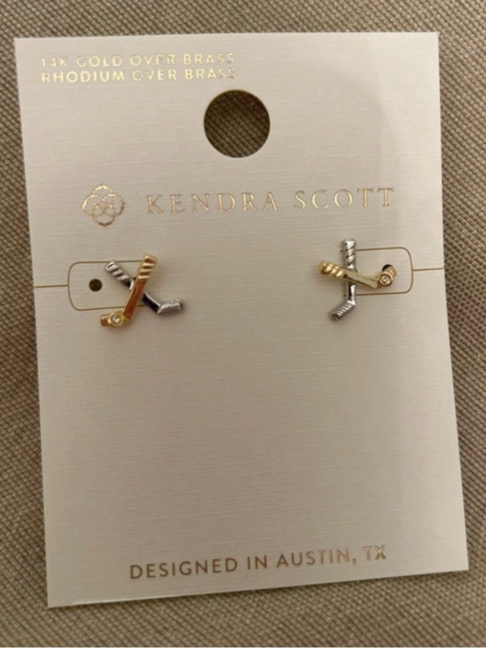 KENDRA SCOTT Mixed Metals Double Hockey Sticks Earrings Hockey Mom Fan NEW NWT